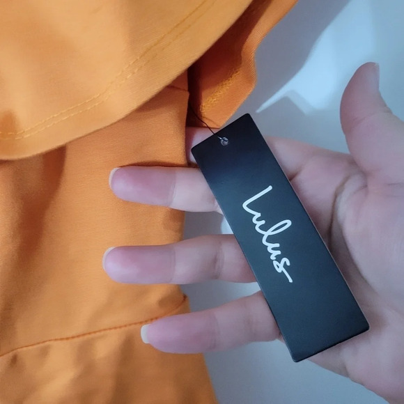 Lulu's Confidence Boost Orange Off-the-Shoulder Bodycon Midi Dress NWT - Picture 7 of 10